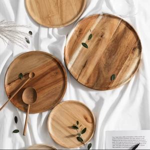 Plato Redondo Multiusos de Madera de Acacia, Plato de Madera Natural para Servir Comida, Bandeja para Servir, Plato Irrompible para Niños al por Mayor - Product Image 3