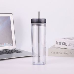 Custom Logo Diy Pre-Drilled Double Wall 16Oz Clear Acrylic <b>Reusable</b> 16 Oz Plastic <b>Cup</b> Tumbler With Straw - Product Image 2