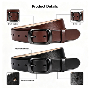 Ceinture en cuir vintage de haute qualité avec boucle en alliage de zinc pour homme, durable pour les occasions professionnelles, de bureau, décontractées et quotidiennes. - Product Image 2