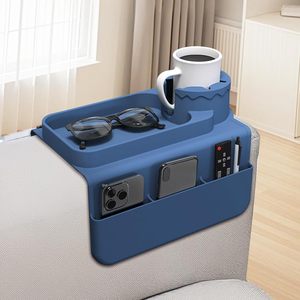 Plateau de canapé en silicone personnalisé, écologique, sans BPA, avec porte-gobelet pour fauteuil inclinable, support de téléphone portable et poches latérales imprimées - Product Image 1