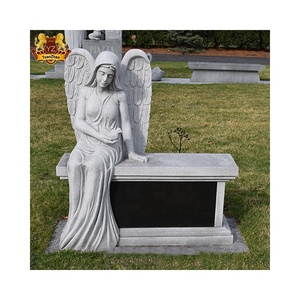 Cimitero decorativo granito nero lapide monumento lapide marmo bianco seduto angelo triste granito nero pietra tombale angelo - Product Image 2