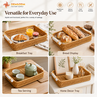 Panier de rangement rectangulaire en rotin tressé fait main de style bohème avec doublure en lin pour la cuisine, la vaisselle, la décoration de la maison