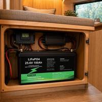 Baterai LiFePO4 25.6V 100Ah 2560Wh 6000-Cycle Deep Cycle Isi Ulang dengan BMS Terintegrasi IP67 Bluetooth untuk Solar RV Marine UPS Off-Grid