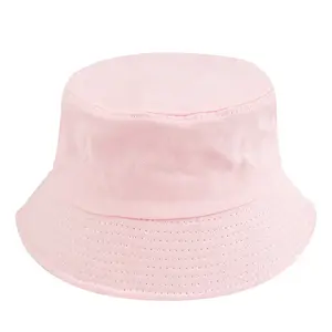 wholesale pure cotton bucket hat with logo printing sun protective solid color basin bucket hat