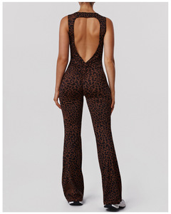<span class=keywords><strong>Tuta</strong></span> intera da <span class=keywords><strong>donna</strong></span> <span class=keywords><strong>leopardata</strong></span> a zampa, sexy, senza schienale, per yoga, con reggiseno imbottito e effetto push-up - Product Image 4
