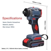 Perceuse-visseuse à chocs sans balais 21V, batterie lithium, haute vitesse, légère, industrielle, 40 Nm max, 2 vitesses, 1/4''