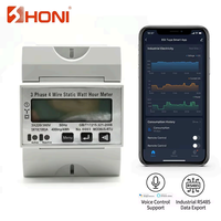 HONI HQ-WIFI-METER-4P WiFi Smart Three Phase Rail Energy Meter 100A AC 110V/220V 50/60Hz LCD Digital KWh Meter Pengukur Energi Berlebih