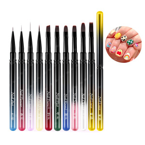 10pcs Black Gradient Metal Nail Brush Set Ombre Liner Fan French Flat Round <b>Builder</b> Gel Brushes for Salon - Product Image 6