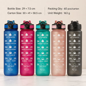 Botella Deportiva Reutilizable Ecológica con Acabado Esmerilado, Pajita de Plástico, Tapa Abatible y Marcador de Tiempo - Apta para Lavavajillas, Ideal para Fitness, Camping y Uso al Aire Libre - Product Image 4