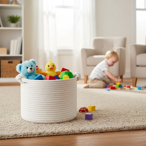 Cesta de Almacenamiento Circular Moderna de Cuerda de Algodón, Ligera, Organizador de Juguetes para Bebés con Asa, Hermosa Cesta de Regalo - Product Image 1