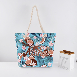 <span class=keywords><strong>Coco</strong></span> de frutas tropicales con palma Aloha, recuerdo de viaje, bolsa de playa de verano, cuerda de algodón con cremallera, bolsa de mano multiusos hawaiana - Product Image 2
