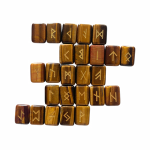 Juego de Piedras Rúnicas Vikingas de Ojo de Tigre, Juegos de Runas Curativas Grabadas para Adivinación - Product Image 3