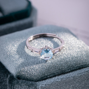 Anillo de Topacio Azul de Alta Calidad, 8 Piezas, Corte Redondo de 6mm, Piedra Natural, Ajustable, Plata 925, Resistente al Agua, No se Deslustra - Product Image 5