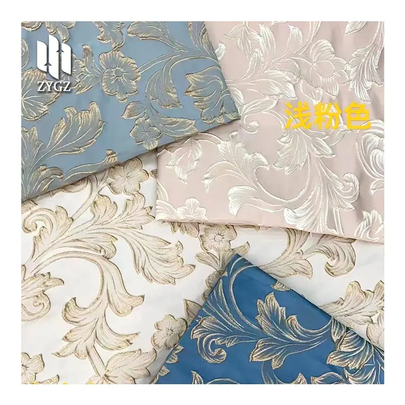 Prachtige Goud Geborduurde Jacquard Stof Reliëf Gouden Shimmer Bloemen Jacquard Brokaat Stof Blauw Gouden Zijde Jacquard Gordijn