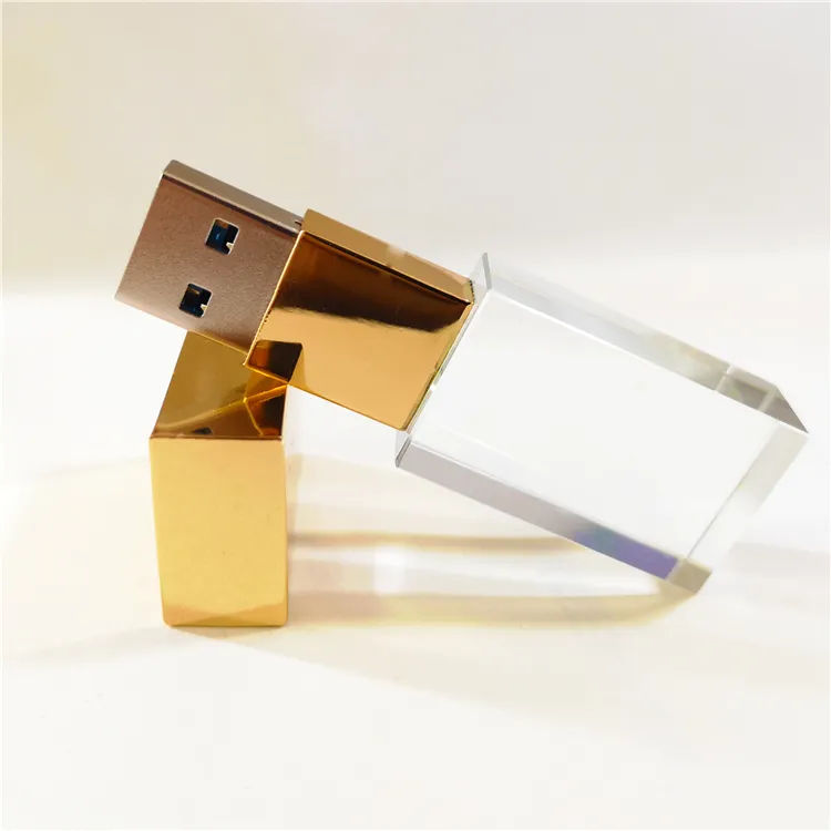 Kristal Emas Mawar Kristal Transparan, Stik Flash Drive USB 3.0 32G 64Gb 128Gb Logo Kustom dengan Kotak
