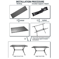 Table pliante, fabrication de camping, avec sac de transport, 2 pièces