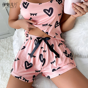 Ensemble pyjama pour femmes AliExpress, style européen et américain, imprimé été, débardeur et short, vêtements de détente - Product Image 1