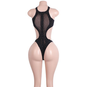 Bodysuit Rhinestone Detaylı Tanga Tasarımlı Striptiz Kulüp Kıyafeti File Dans Kostümü Egzotik Gece Yaşamı Performansları Büyük Beden Kulüp Kıyafeti - Product Image 6