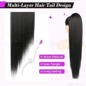 Extensions de cheveux à clipser en queue de cheval droite, brun foncé, 130g, 24 pouces, pour usage quotidien, vente en gros - Product Image 4