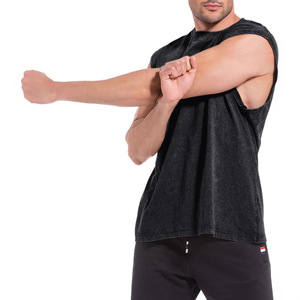 Washed Men's Sleeveless Tank <b>Top</b> 100% Cotton Solid Loose Knitted Blank Vintage Streetwear Casual Summer Tee - Product Image 5