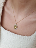 Collier avec pendentif ovale en zircon plaqué or 18 carats, gravable, personnalisé en acier inoxydable