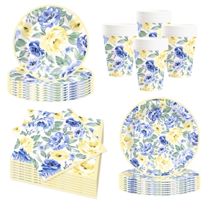 Decoraciones para Despedida de Soltera DAMAI, Juego de Platos y Servilletas con Flores Azules y Amarillas, Artículos para Fiestas de Cumpleaños y Baby Shower - Product Image 5