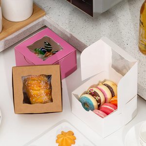 Boîtes à biscuits en papier avec fenêtre petites boîtes de boulangerie 4x4x2.5 pouces Mini boîtes à gâteaux pour pâtisseries Cupcakes Desserts Donuts <span class=keywords><strong>Chocolat</strong></span> - Product Image 6
