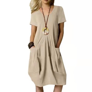 Vestidos Casuales de Verano para Mujer, Estilo Bohemio, de Algodón, Manga Corta, con Bolsillo, Holgados, Talla Grande, Vestido de Verano - Product Image 2