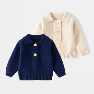 春と秋の子供用セーター男の子と女の子無地ポロネックベビーニットセーターコート卸売子供用布