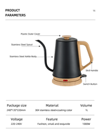 Bouilloire électrique à bec flexible thermostatée en acier inoxydable pour café filtre à domicile avec thermomètre