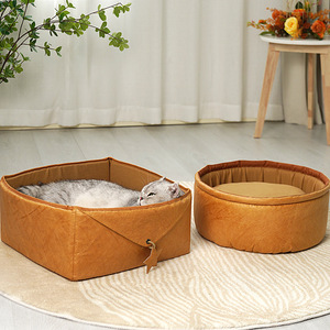 Leather Pet Nest Cat <b>Bed</b> Rectangle <b>Comfortable</b> Polyester Fiber Fill Hand Wash Cat Supplies - Product Image 1