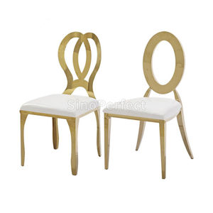 Chaises de réception de mariage en acier inoxydable blanc doré, prix d'usine, chaises de banquet de mariage de luxe, chaise de dîner en cuir pour événements - Product Image 1