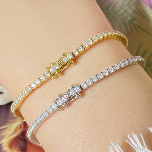 Hand Crafted 2mm Round CZ Tennis <b>Bracelet</b> Gold Plated Dainty Stackable Daily Wear <b>Bracelet</b> Bulk Jewelry - Product Image 1