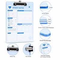 Porte-documents en acrylique personnalisé OEM ODM, imprimé en couleur, avec clip métallique et porte-stylo pour usage médical, infirmier, clinique, hôpital