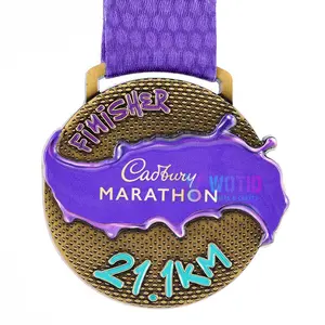 Custom Medals Zinc Alloy 3d 5k 10k 21k Gold Soft Enamel Uv-printing Marathon Running Medal With Lanyard For Running Events