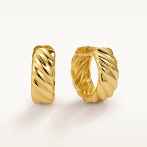 Nagosa เครื่องประดับวินเทจ18K ทอง Vermeil 925เงิน charbold huggie ต่างหูห่วง - Product Image 5
