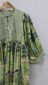 Block Print Cotton Gauze <b>Dress</b> Animal Print Deep Neck <b>Boho</b> <b>Summer</b> <b>Dress</b> Lightweight Beach Vacation Wear Indian Handmade - Product Image 3