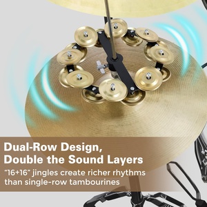 Tambourin Hi-Hat à double rangée avec 16 clochettes en laiton, montable sur support <span class=keywords><strong>de</strong></span> cymbales Hi-Hat, doré - Product Image 3