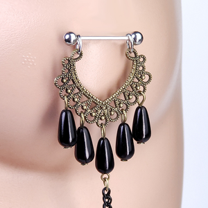 Chaîne de mamelon sexy en dentelle Love BDSM Anneau de poitrine sexy Collier pompon Chaîne de poitrine Chaîne de corps Chaîne de corset pour femmes - Product Image 4