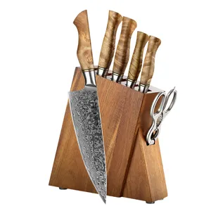 Vendita calda 7 pezzi 67 strati Janpan coltello da cucina in acciaio damasco con Set di forbici portacoltelli in legno di Acacia
