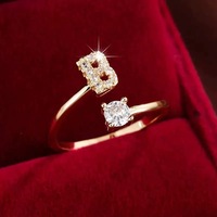 Bague ajustable ouverte R77 en laiton plaqué or 18 carats avec zircone cubique étincelante et lettre chrétienne, bijou fantaisie pour femme, vente en gros