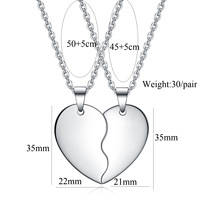 Collier pendentif couple cœur brisé romantique en acier inoxydable plaqué or 18 carats personnalisé tendance unisexe