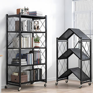 Heavy Duty 5 Tiers Metal Storage Rack Foldable Shelf Display Organizer Rack With Wheels Shelving Units