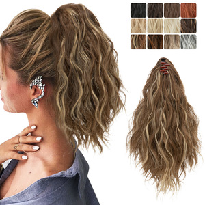 African European American Women's Long Curly Hair High Temperature Silk Simulation Natural Grip Ponytail Fluffy Wig