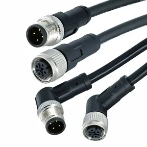 Protección Uv m12 overmolded cable 3 4 5 8 12 17 pin B D X código ip68 m12 negro conectores de cable