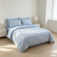 Ensemble de literie 4 pièces en coton 100% à pois bleu clair, housse de couette, drap, taies d'oreiller pour chambre à coucher