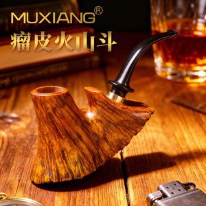 Muxiang Briar Wood Tobacco Pipe With Copper Ring Burl Finish For Men Traditional Smoking Accessory - Product Image 1