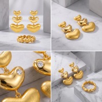 Juego de Joyería Mylove Personalizado, Aros y Anillos de Latón Chapado en Oro de 18K, Forma de Corazón, Banda Ondulada, Venta al Por Mayor para Bodas