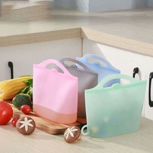 Sac de conservation alimentaire réutilisable en silicone avec poignée, sac de conservation en silicone hermétique à fermeture éclair, récipient alimentaire anti-fuite - Product Image 1