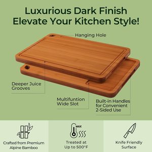 Ensemble de 3 planches à découper en bambou carbonisé personnalisées, écologiques, avec rainure profonde pour les jus - Product Image 5